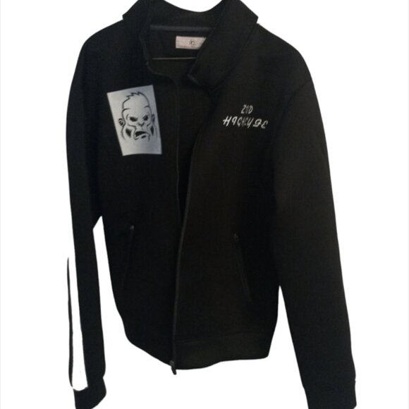 Black Jacket Men's Boys Size Medium Full Zip Up C Track Jacket Gorilla Ape Logo - Picture 2 of 11